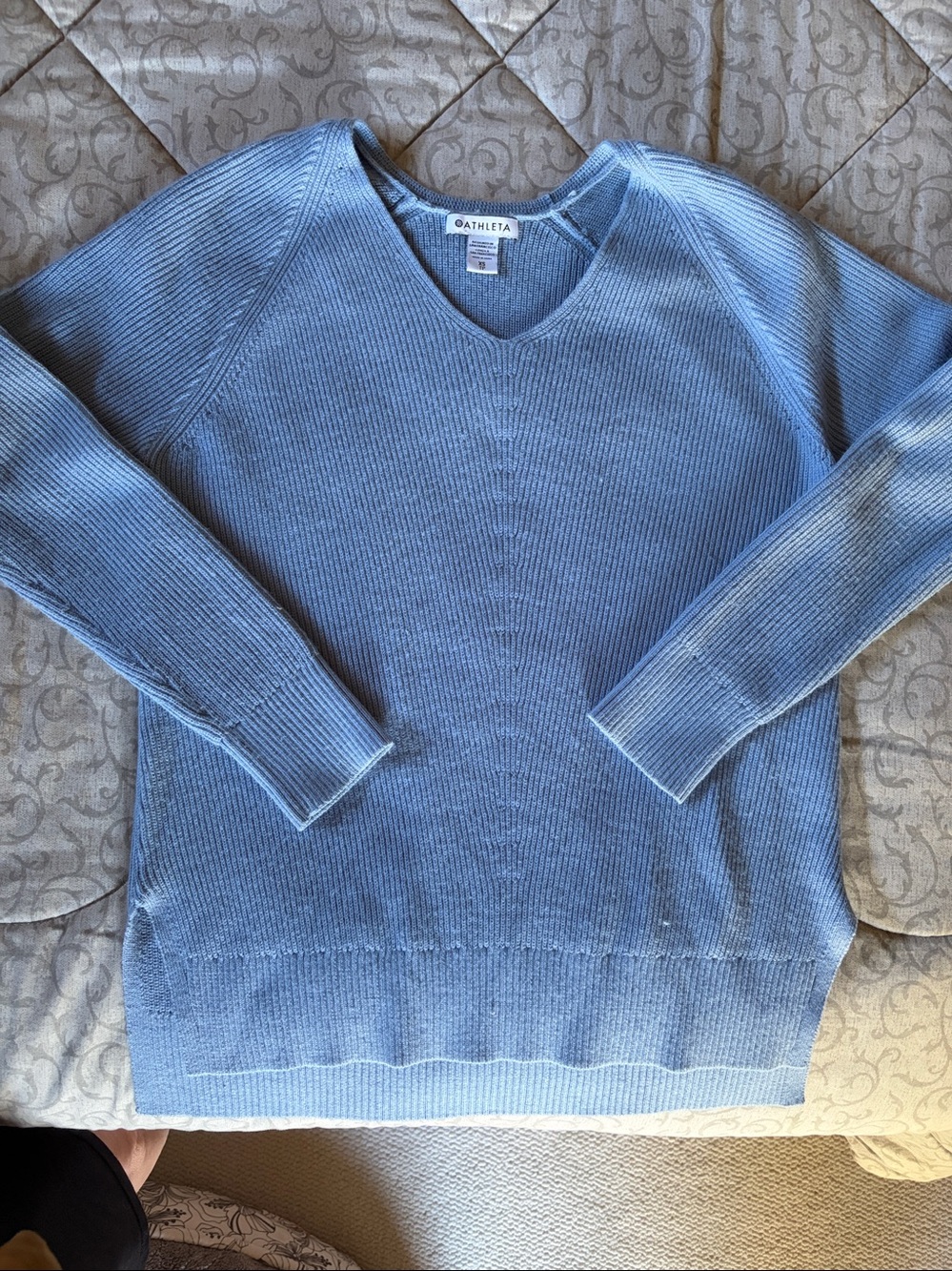 Athleta Slate Blue V-Neck Ribbed Sweater